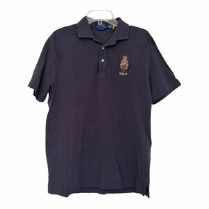 Polo Ralph Lauren Men's Classic-Fit Polo Bear Mesh Polo Shirt Size Medium Blue